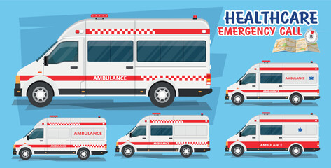 VECTOR - white ambulance car template, medical van. Easy to edit and recolor