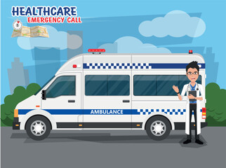 white ambulance car template, medical van. Easy to edit and recolor - 764923706