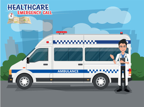 white ambulance car template, medical van. Easy to edit and recolor