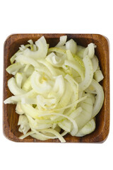 overhead view of chopped onion in a bowl