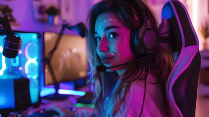 Esports and online gaming: Woman live streaming her video game session