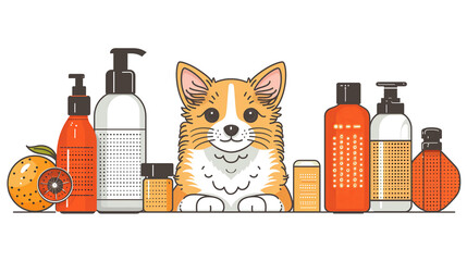 Spa Day Shenanigans: Playful Pup with Grooming Goodies, Vector Illustration, Isolated on White or Transparent background - obrazy, fototapety, plakaty