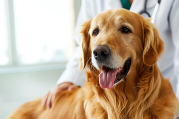 Golden Retriever Dog with Veterinarian Clinic