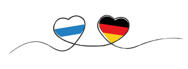 Alternative Russlandflagge und die Fahne Deutschlands in Herzform und verbunden mit einer Linie