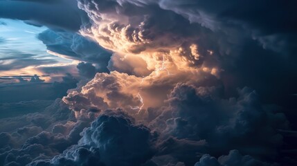Aerial view of lightning strike in cloud. - obrazy, fototapety, plakaty