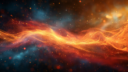 Background featuring abstract space waves. Sparkles and floating particles - obrazy, fototapety, plakaty