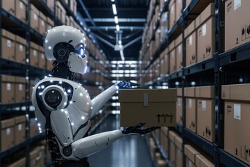 Fototapeta premium Robot Interfacing with Digital Warehouse System