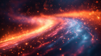 Abstract space concept with wavy atmosphere. Glowing sparks and particles