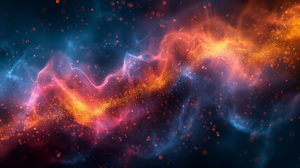 Fototapeta na wymiar Space view background with abstract wavy pattern. Luminous particles and sparks