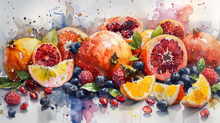 Watercolor Harvest: A Celebration of Juicy Fruits and Berries