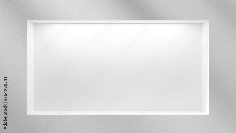 Poster Highlighted empty abstract place mock up for product placement design and advertisement, Luxury blank display with spotlight - white wall background with empty place display, Minimalistic background