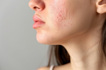 Allergic skin reaction on the female neck and face