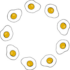 Round frame with fried egg on white background. Vector image.