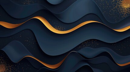 3D modern wave curve abstract presentation background. Luxury paper cut background. Abstract decoration, golden pattern, halftone gradients, 3d Vector illustration. Dark blue background