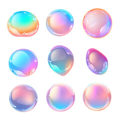 Bubbles set with refraction isolated on a transparent background. Liquid bubbles shape elements collection, created with Generative AI.