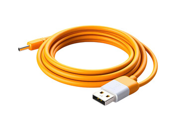 Illuminating Connection: Vibrant Yellow USB Cable on White Background.