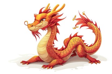 Cute cartoon vector illustration of Chinese zodiac dragon as the mythical animal in Eastern Asia culture.
