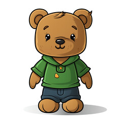 cute teddy bear with a green shirt сreated with Generative Ai