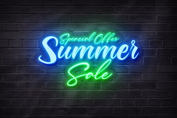 Summer sale offer neon background