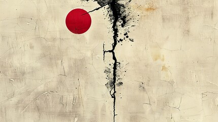 A Japanese painting captures the mystique of a red moon, evoking ethereal beauty on delicate paper.