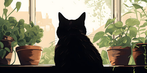 HD  wallpaper ,a silhouette of a cat behind a curtain looking out of window ,Black cat looking through window hi-res stock photography and images