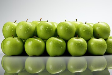 Closeup shot of fresh green apples cut isolated on the white wall, generative IA