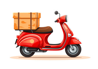 red scooter food delivery service -  moped fast package delivery man illustration.