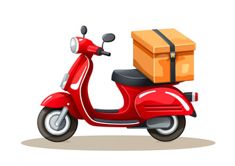 Fototapeta na wymiar red scooter food delivery service - moped fast package delivery man illustration.