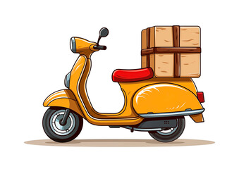 yellow scooter food delivery service -  moped fast package delivery man illustration.