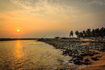 Beautiful seashore in the monsoon climate at Thengapattanam, Kanyakumari District, Tamil Nadu, India.