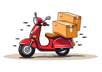 red scooter food delivery service -  moped fast package delivery man illustration.