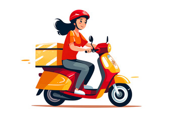 scooter food delivery service -  moped fast package delivery woman illustration.
