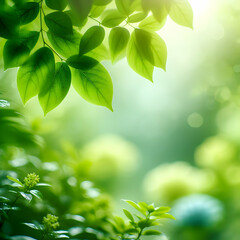 Fototapeta na wymiar the serene and refreshing essence of nature, focusing on a close-up of vibrant green leaves with a soft, blurred background that suggests a peaceful and lush garden or forest (2).jpg