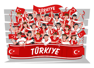 Soccer fans cheering. Turkey team.