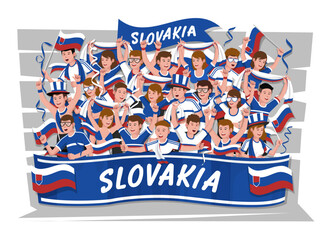 Soccer fans cheering. Slovakia team.