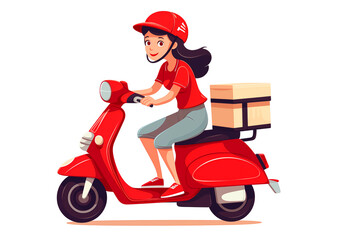 red scooter food delivery service -  moped fast package delivery girl illustration.
