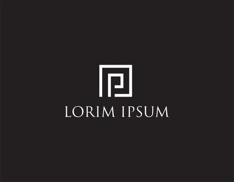  Letter P square linear logo monogram with black background and eps 10 