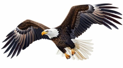 A bald eagle flying in sky in wild. Vector illustration art drawing.