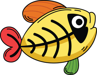 Hand drawn x ray fish character illustration, vector