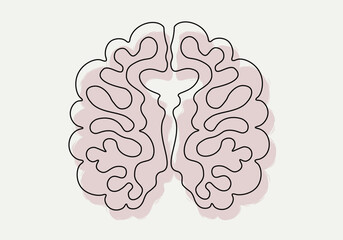 One continuous line drawing of brain. 
Cross section of the brain. Hand drawn icon, doodle style. 