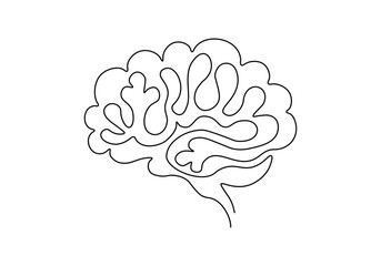 One continuous line drawing of brain. Hand drawn icon, doodle style. 