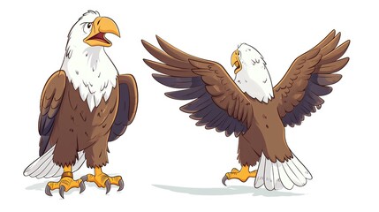 Vector illustration of cute bald eagle over white background.
