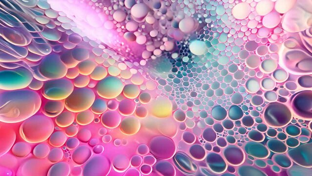 Abstract painting come to life as vibrant colors mix with bubbles, creating a dynamic and unique artwork