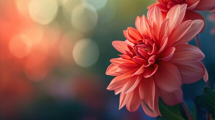 Fototapeta premium defocused close up view of dahlia flower