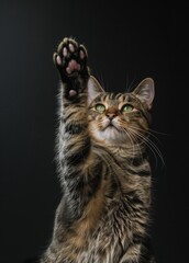 A cat with its paw raised closeup