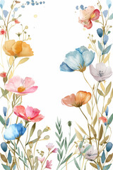 Watercolor flowers, delicate illustration of colorful flowers on a white background. - 764944984