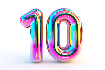 Glossy holographic number ten 10 isolated on white background