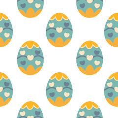 Easter colored eggs simple pattern. Easter eggs seamless pattern with hearts. Easter symbol, decorative vector elements.	

