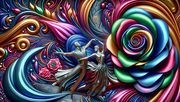 Surreal Ballet Dancers with Abstract Swirls and Floral Patterns