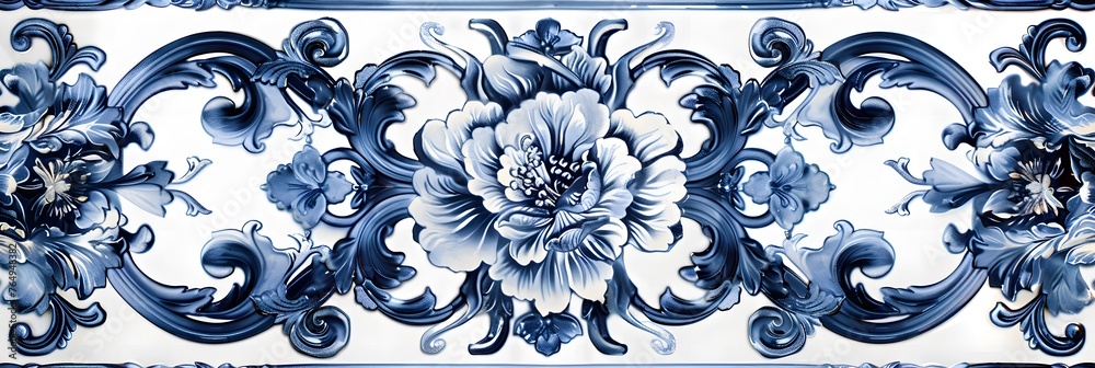 Wall mural seamless border with decorative baroque flowers